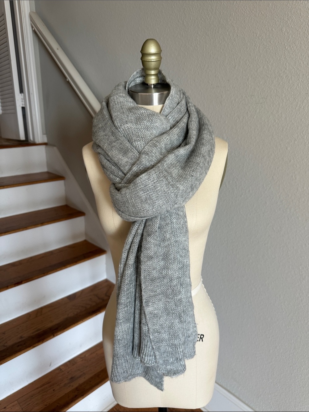 Free People Kennedy Waffle Knit Long Blanket Scarf Light Gray - Picture 3 of 9